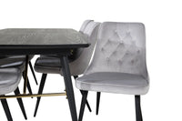 Spisegruppe Gold & Velvet Deluxe 180 x 85 + 2-pakk spisestoler – svart og lys grå
