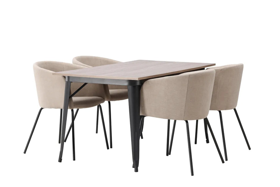 Spisegruppe Berit & Tempe 140 x 80 – beige og valnøtt