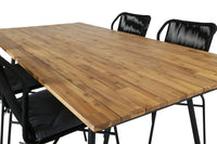 Spisestol 4-pakk – svart + rektangulært spisebord 200 × 100 – natur