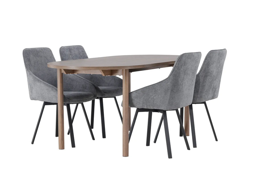 Spisestol Rosie & Andy 2-pakk + Ovalt spisebord 180 x 90 – grå og natur
