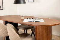 Spisegruppe oval 200 x 90 + spisestol 2-pakk – valnøtt og beige