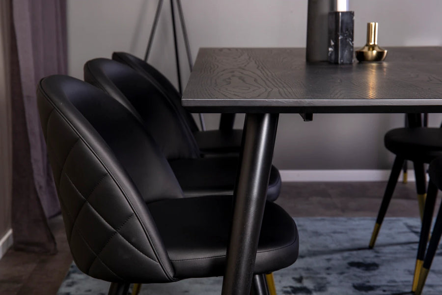 Spisegruppe Dipp & Velvet 180 x 90 + 2-pakk spisestol – svart