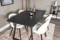 Spisegruppe Inca & Velvet 160 x 85 med 2-pakk spisestoler – svart og krem