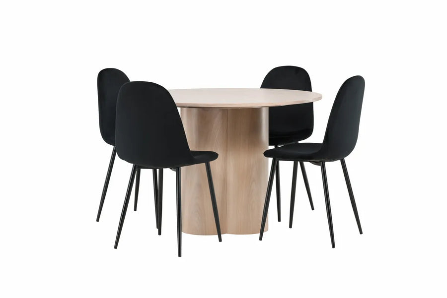 Spisegruppe Polar & Olivia 2-pakk + Rundt spisebord ⌀110 – svart og hvitlasert