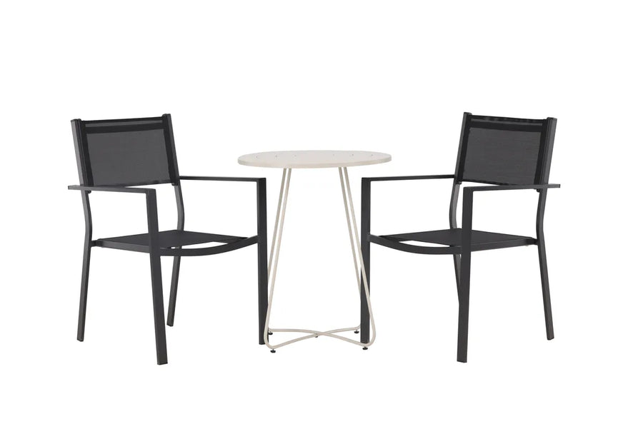 Spisestol Copacabana & Bacong 2-pakk + kafébord ⌀60 – svart og beige