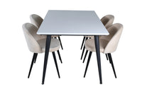 Spisegruppe Jimmy & Velvet rektangulær 150 x 90 + 2-pakk spisestol – hvit og beige