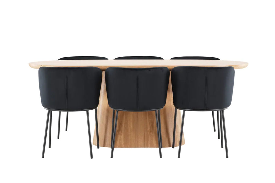 Spisestol Edina & Stjärnö 2-pakk – svart + Spisebord ovalt 200 x 90 – natur