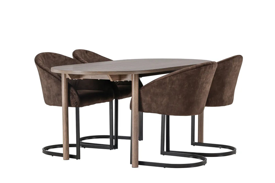Spisegruppe oval 180 x 90 2-pakk – natur og mørkebrun