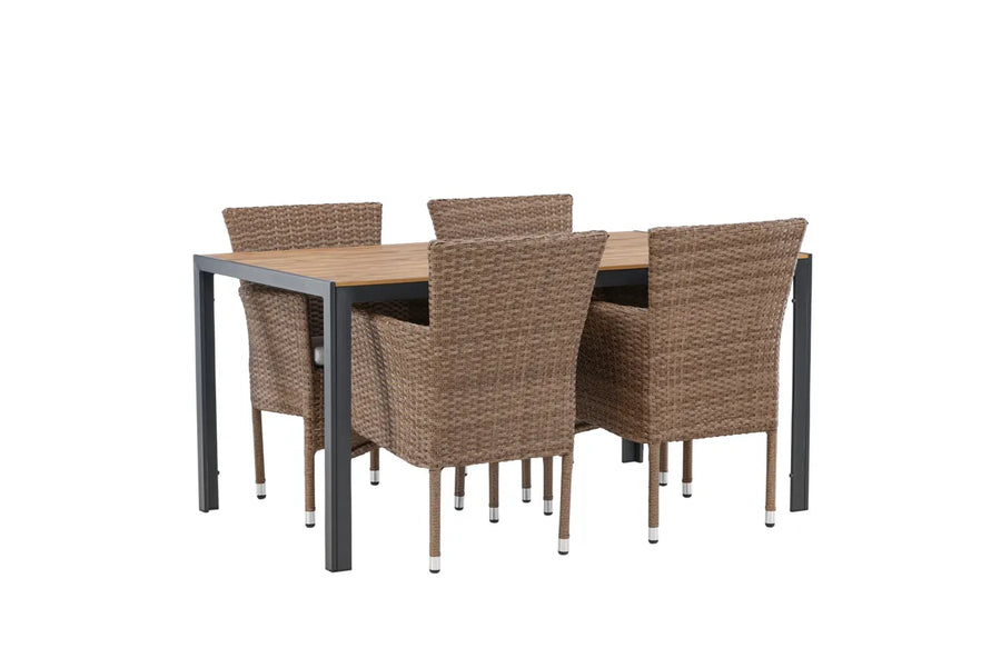 Spisegruppe Malina & Break 2-pakk + rektangulært spisebord 150 x 90 – natur og mørk grå