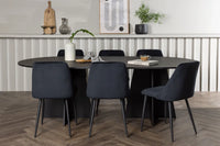 Spisegruppe oval 230 x 115 + 2-pakk spisestol – svart