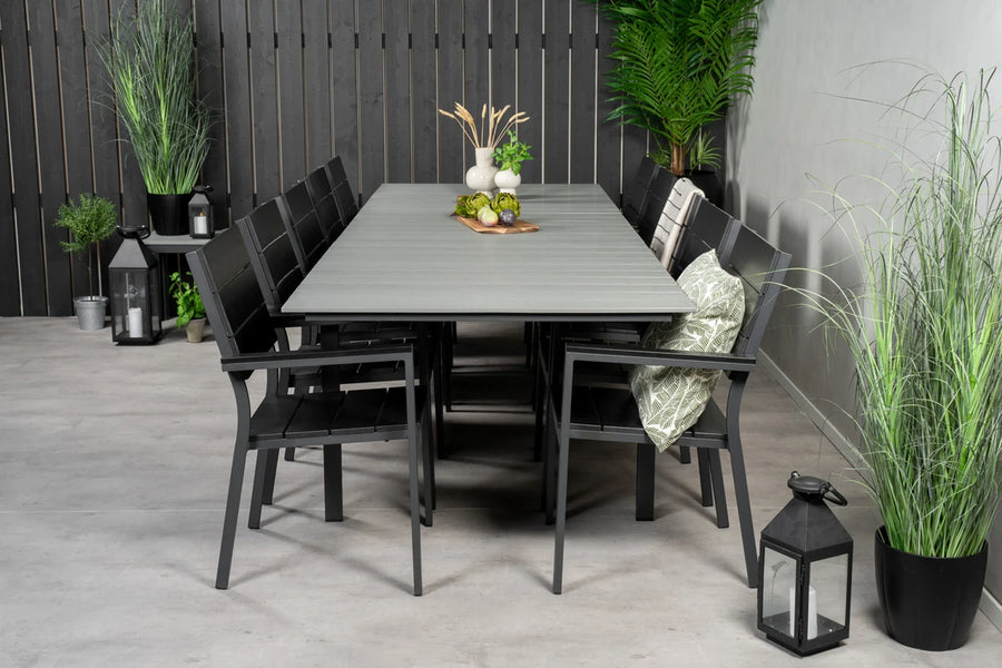 Spisegruppe Levels rektangulær 229 × 100 + spisestol 2-pakk – svart