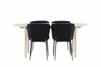 Spisegruppe oval 180 x 90 + spisestol 2-pakk – hvitvasket og svart