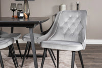 Spisegruppe Inca & Velvet Deluxe rektangulær 160 x 85 + 2-pakk spisestoler – svart og lys grå