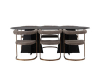 Spisegruppe Bootcut & Morning Oval 230 x 115 + 2-pakk spisestol – svart og brun