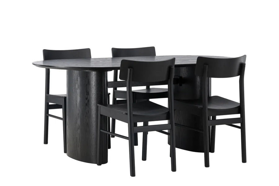 Spisestol Montros & Isolde 2-pakk + Spisebord ovalt 180 x 90 – svart