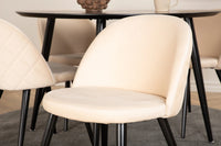 Spisegruppe Dipp & Velvet Rund ⌀115 + spisestol 2-pakk – svart og beige