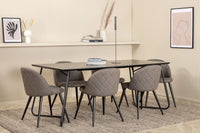 Spisegruppe Petra & Velvet rektangulær 190 x 90 + spisestoler 2-pakk – svart og grå