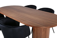 Spisegruppe oval 200 x 90 – svart og valnøtt