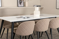 Spisegruppe Jimmy & Velvet rektangulær 195 x 90 + spisestol 2-pakk – hvit og beige