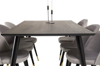 Spisegruppe Dipp & Velvet 180 x 90 + 2-pakk spisestoler – svart og grå