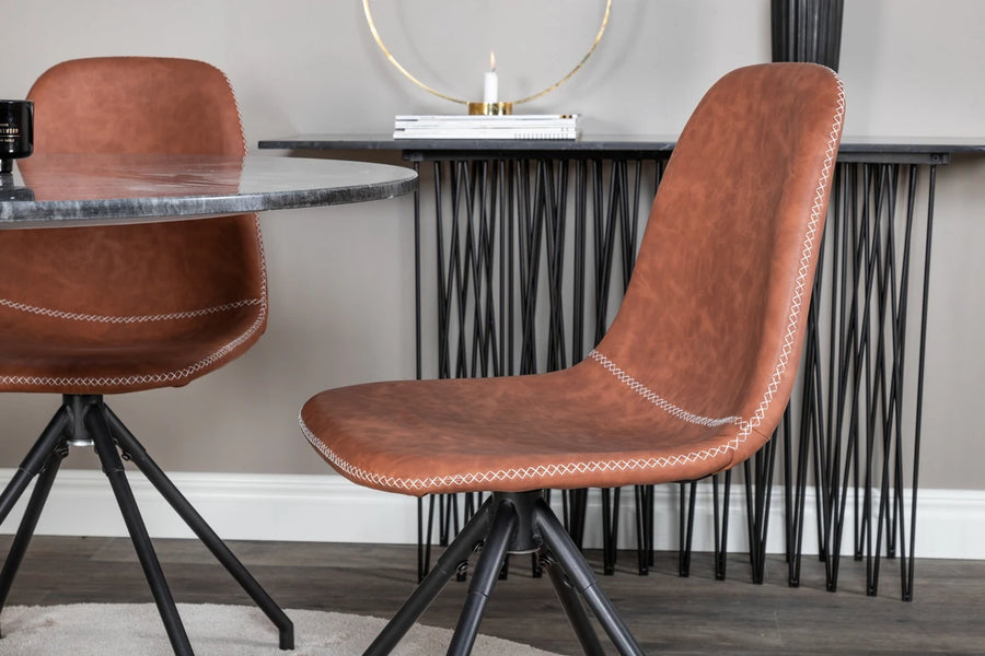 Spisestol Polar & Estelle 2-pakk + Spisebord rundt ⌀106 – brun og mørk grå