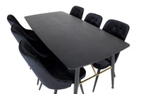 Spisegruppe Gold & Velvet Deluxe rektangulær 180 x 85 med 2-pakk spisestoler – svart