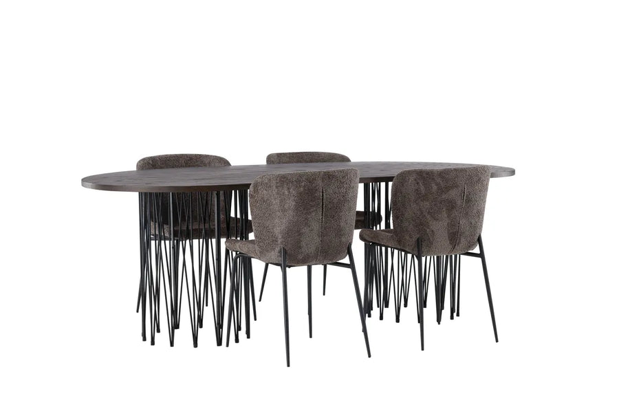 Spisestol Modesto & Stone 2-pakk + Spisebord ovalt 220 x 100 – brun og mokka