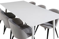 Spisegruppe Polar & Velvet rektangulær 180 x 90 med 2-pakk spisestoler – hvit og grå