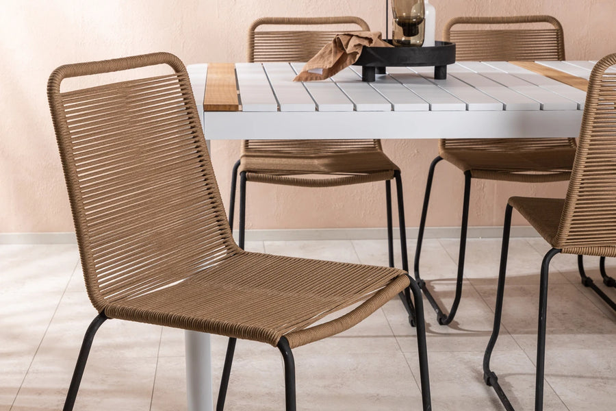 Spisegruppe Togo & Lindos 200 × 100 + spisestol 2-pakk – hvit og brun