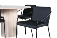Spisestol Tvist & Bianca 2-pakk – svart + Spisebord rundt ⌀110 – whitewash