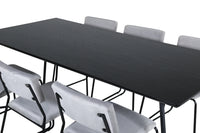 Spisestol Kenth & Petra 2-pakk + Rektangulært spisebord 190 x 90 – grå og svart