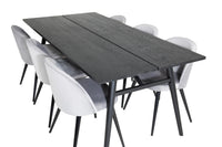 Spisegruppe Sleek & Velvet 195 x 95 + spisestol 2-pakk – svart og grå