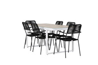 Spisestol Lindos & Merlo 2-pakk – svart + rektangulært spisebord 200 x 90 – hvit