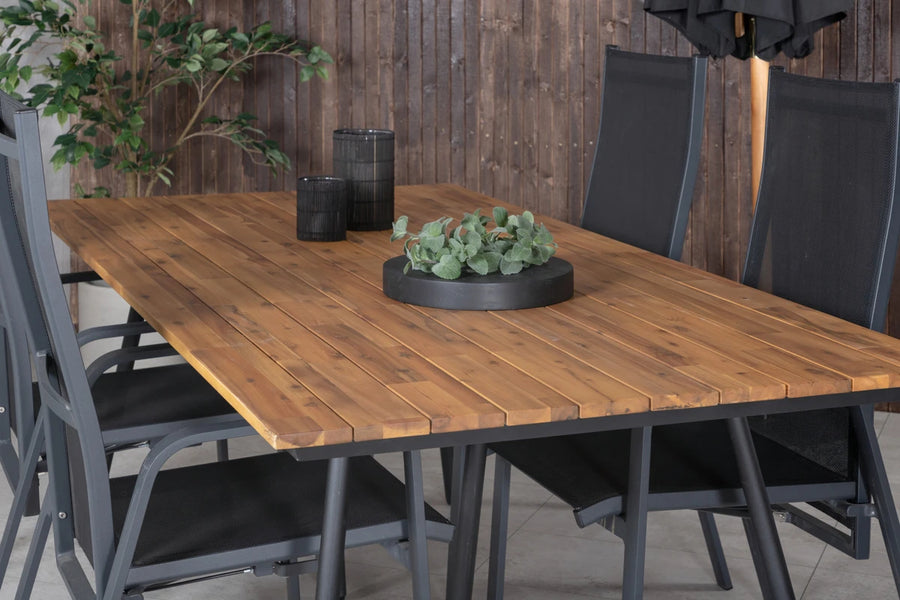 Spisebord Chan & Copacabana rektangulært 200 × 100 + lenestol 2-pakk – natur og svart