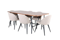 Spisegruppe Uno & Velvet rektangulært 200 x 90 + spisestol 2-pakk – natur og beige