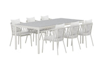 Spisestol 2-pakk Linos & Lino – hvit + rektangulært spisebord 220 x 100 – beige