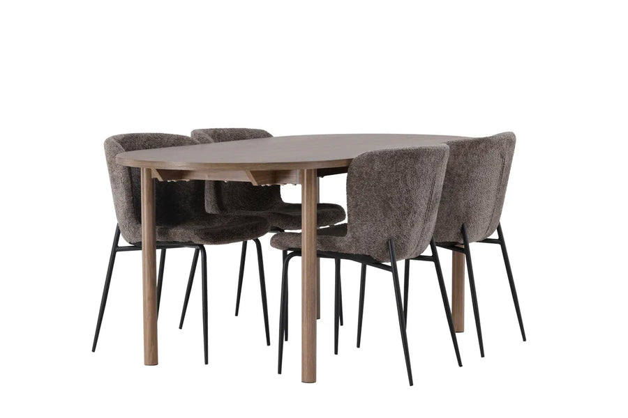 Spisestol Modesto & Andy 2-pakk + Spisebord ovalt 180 x 90 – brun og natur