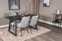Spisegruppe Inca & Velvet Deluxe rektangulær 160 x 85 + 2-pakk spisestoler – svart og lys grå