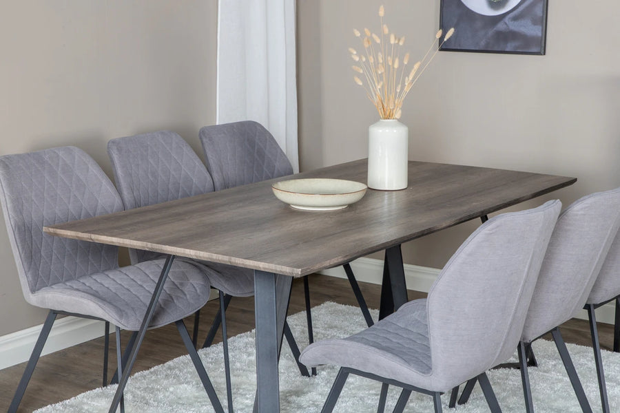 Spisegruppe Gemma & Marina 2-pakk + rektangulært spisebord 180 x 90 – grå og natur