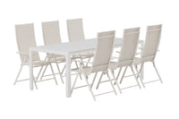 Spisegruppe Break & Levanzo 205 x 90 med 2-pakk posisjonsstoler – hvit og beige
