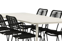 Spisebord Lina & Lindos 200 x 90 + spisestol 2-pakk – beige og svart