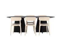 Spisebord ovalt 230 x 115 – svart + spisestol 2-pakk – beige