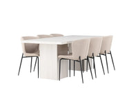 Spisestol Modesto & Olga 2-pakk + Spisebord rektangulært 200 x 90 – beige og hvit