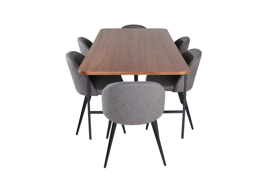 Spisegruppe Uno & Velvet 200 x 90 + spisestol 2-pakk – natur og grå