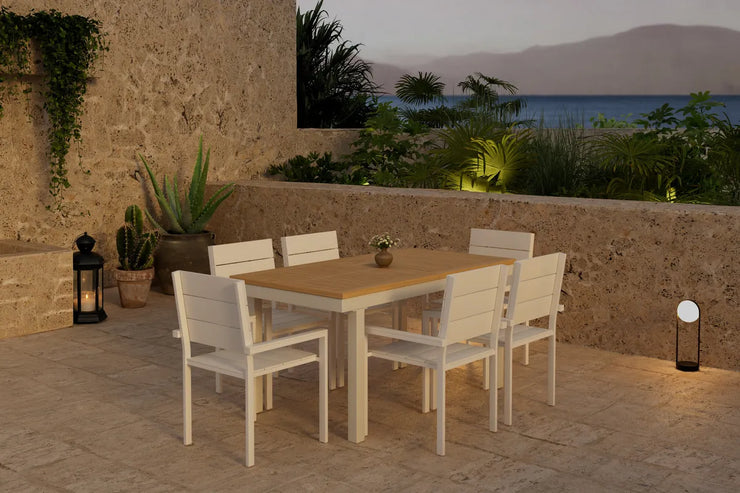 Spisestol Levels & Panama 2-pakk – beige + rektangulært spisebord 160 x 90 – natur