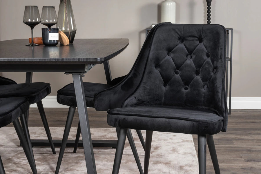 Rektangulært spisebord Inca & Velvet Deluxe 160 x 85 + spisestol 2-pakk – svart