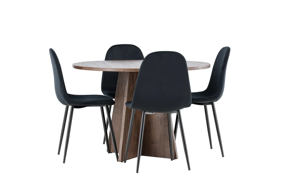 Spisestol Polar & Bootcut 2-pakk + Spisebord rundt ⌀110 – svart og mokka