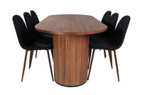 Spisegruppe Bianca & Polar Oval 200 x 90 + spisestol 2-pakk – valnøtt og svart