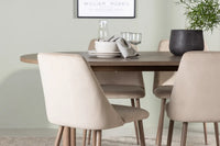 Spisegruppe oval 180 x 90 + 2-pakk spisestoler – natur og beige