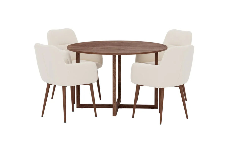 Spisestol Tomorrow & Durango 2-pakk – beige + Spisebord rundt ⌀120 – valnøtt